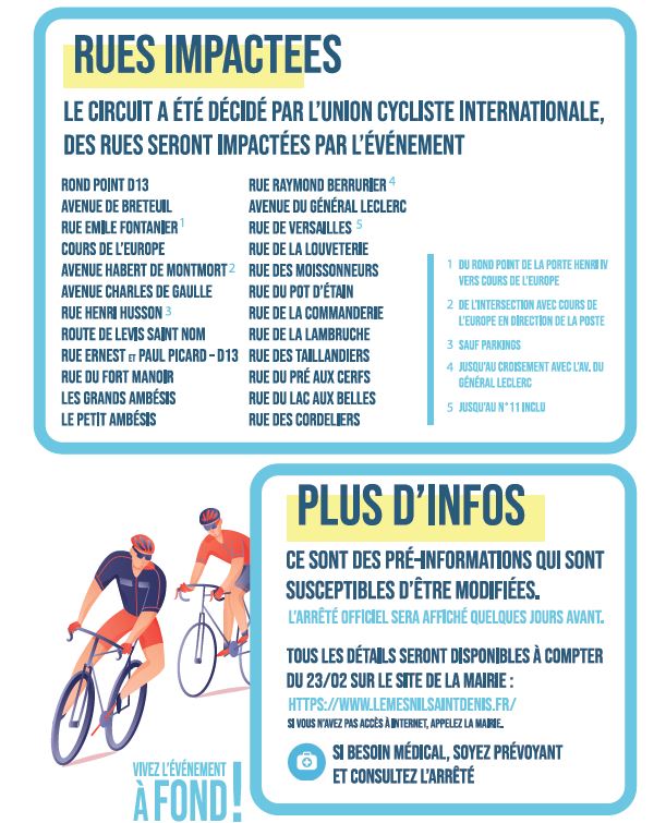 PARISNICE plan de la course et rues impactées Le Mesnil Saint Denis
